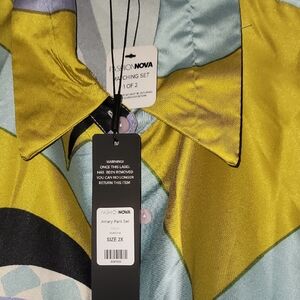 Fashion Nova Bold Yellow and Blue Pant Shirt Set